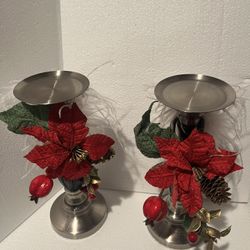 Set Of 2 Stainless Steel Christmas Candle Holder, 2 Sided Decorative , $25  