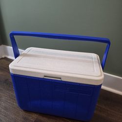 Blue Coleman Cooler / With Hinges Model 5277 Camping Sports Fishing Vintage.