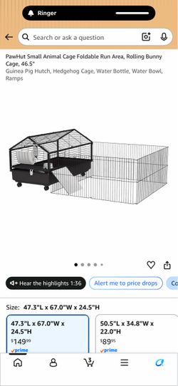 PawHush5G Animal Playpen Cage with Rolling Caster and Water Bottle, Black, D51-138V02BK