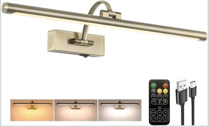 Antique Bronze Cordless Picture Light. 23.6 Inch Remote Control, 3CCT Dimmable and Timer.