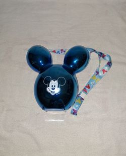 New Disney Parks Mickey Mouse Metalic Blue Balloon Popcorn Bucket With Lanyard