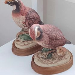 Vintage BobWhite Quail Mother & Baby Bird And Father Sculpture By Andrea Sadek 
