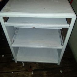 Wood Cabinet With Sliding Shelves With Wheels On Bottom In Great condition Very Heavy 