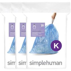 simplehuman Code K Custom Fit Drawstring Trash Bags in Dispenser Packs, 60 Count, 35-45 Liter / 9.2-12 Gallon, Blue
