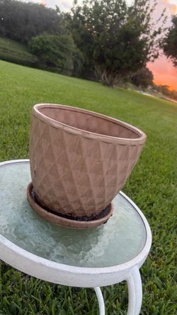 Decorative Ceramic Planter with Saucer – $15 Approx. 10.2” diameter × 8.7” high. Good used condition. Nice textured design, great for indoor or outdoo