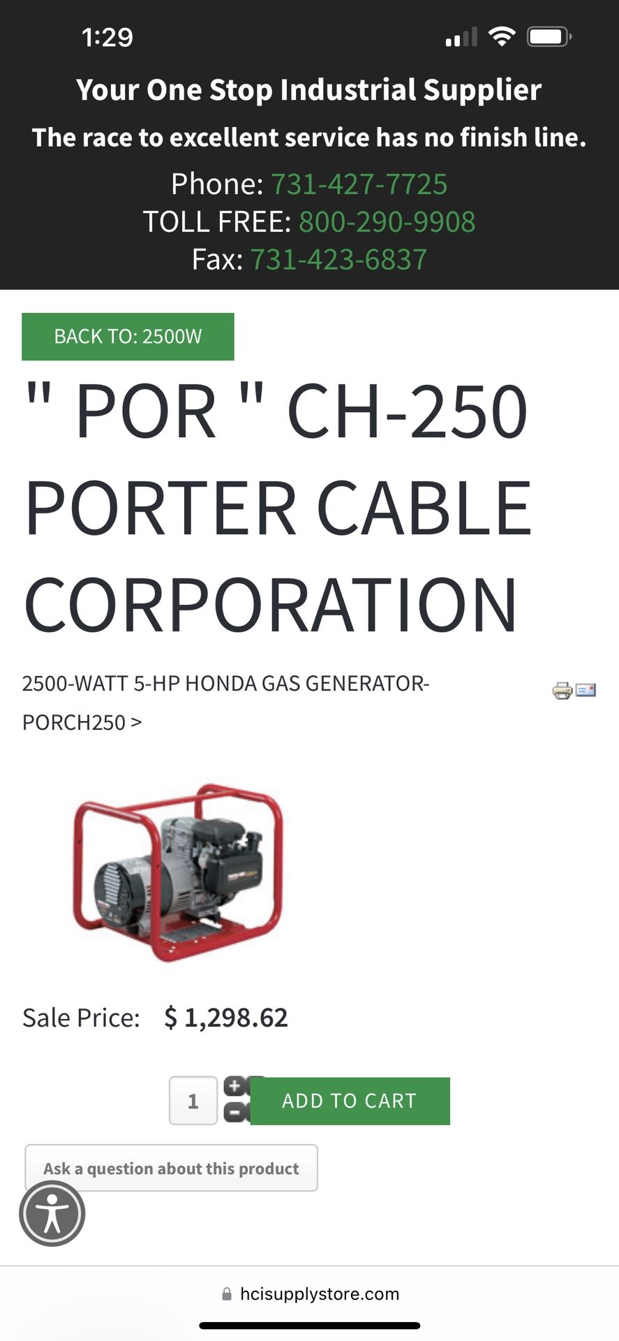 Porter Cable Generator 2500w Surge 3125
