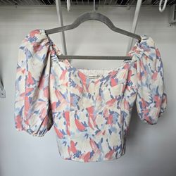 Abercrombie & Fitch White Floral Puff Sleeve Blouse Top