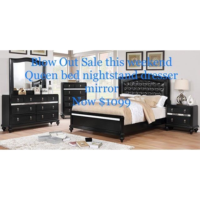 Queen bed nightstand dresser and mirror