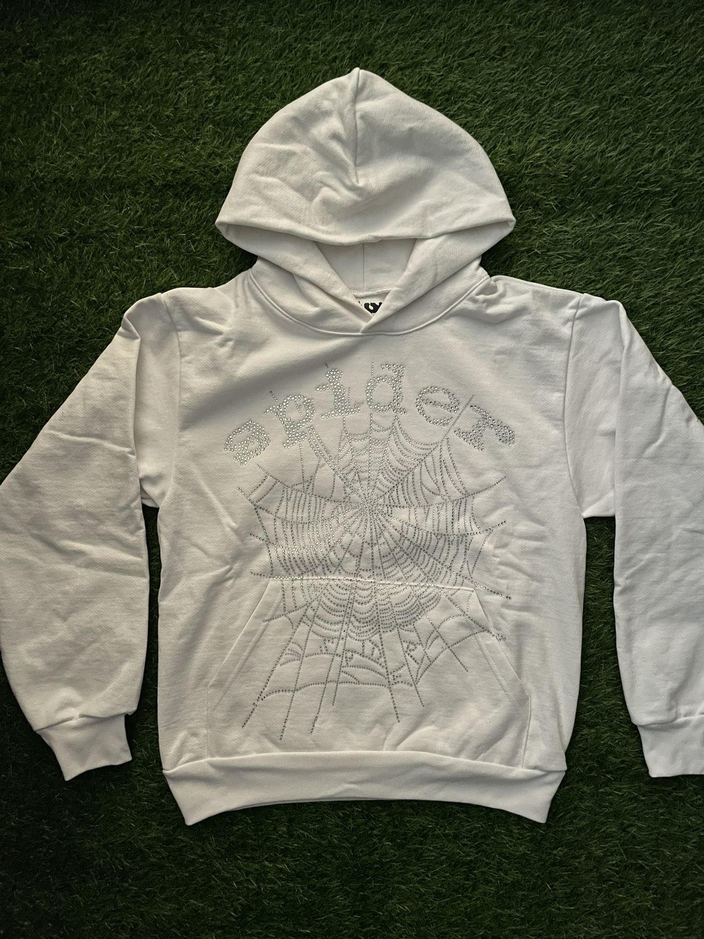 Sp5der OG Rhinestone Hoodie White Size Large