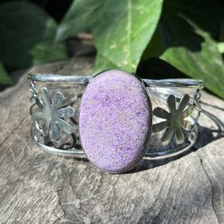 925 Silver Overlay Purpurite Bangle Open Back
