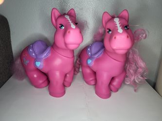 Cabbage Patch Kids Horse Pony 10" Butterflies & Purple Heart Saddle Lot Of 2