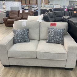 Beige Fabric Loveseat