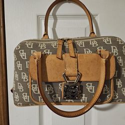 Dooney And Bourke Signature Monogram Tan Satchel Handbag 