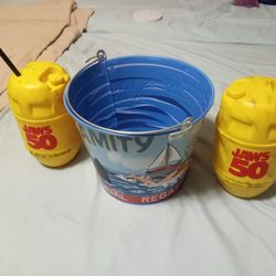 JAWS 50TH ANNIVERSARY POPCORN TIN BUCKET AND 2 TUMBLERS