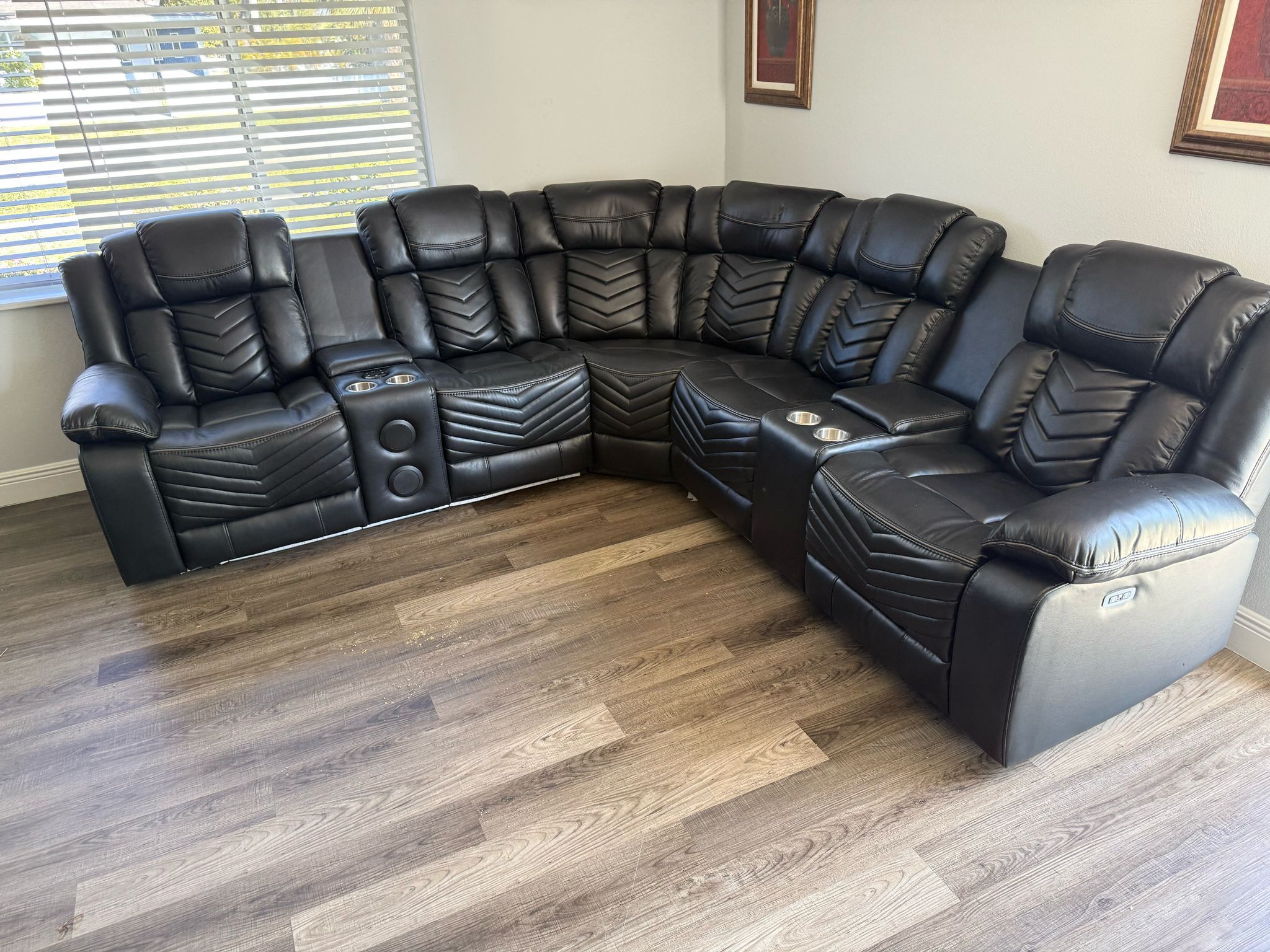 POWER RECLINING SECTIONAL SOFA WITH LED LIGHTS , USB PORTS, SPEAKERS, CUPHOLDERS