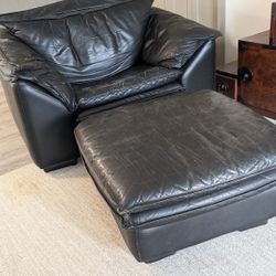 Vintage Italian Leather Oversized Chair + Ottoman