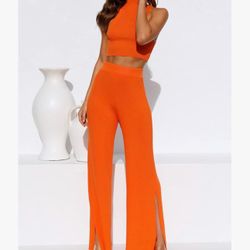 Piece Outfits Sets Casual Sweatsuits Streetwear, Ribbed Knit Palazzo Wide Leg Pants and Cropped Tops