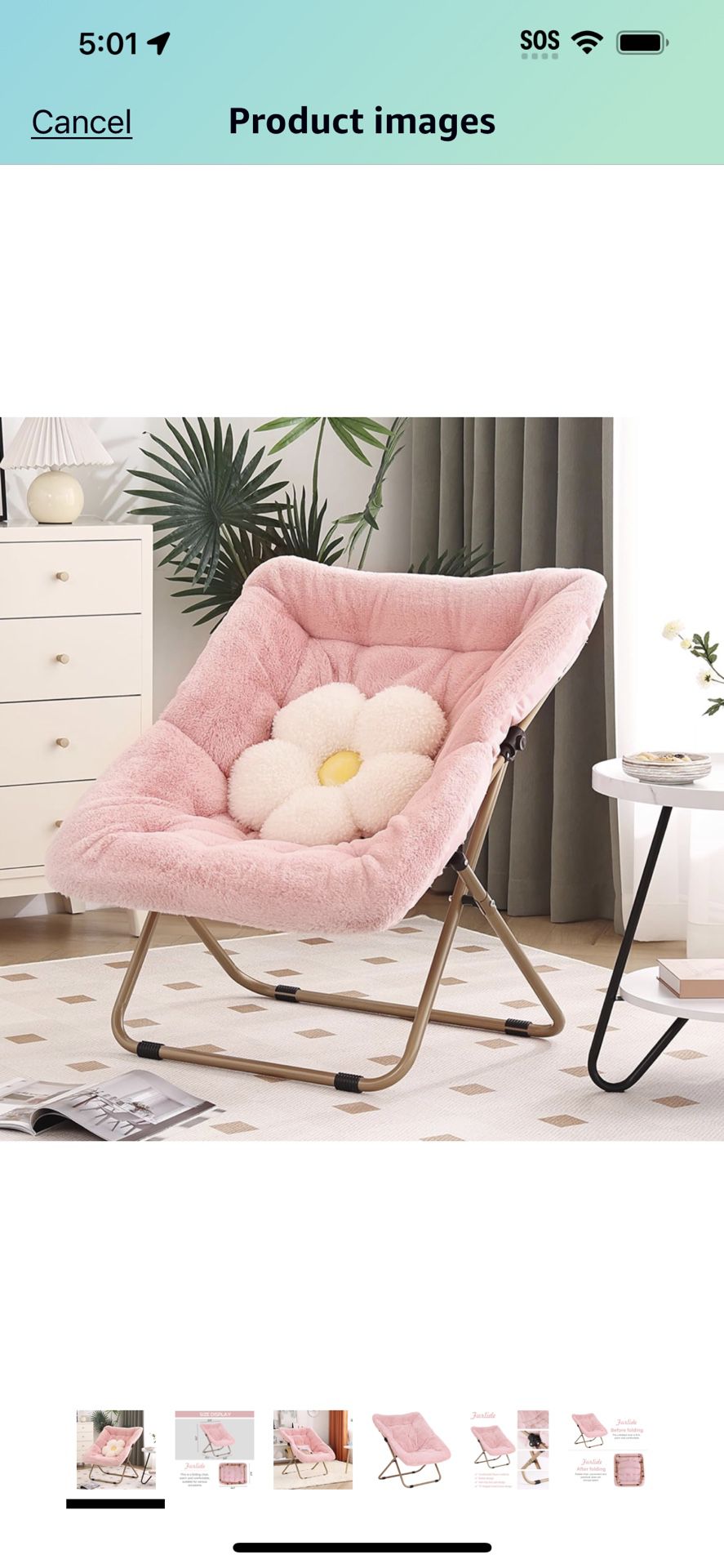 Dorm Chair, Comfy Bedroom Chairs, Oversized Folding Faux Fur Chair, Foldable Metal Frame Chair for Bedroom, Living Room, Balcony (Pink)