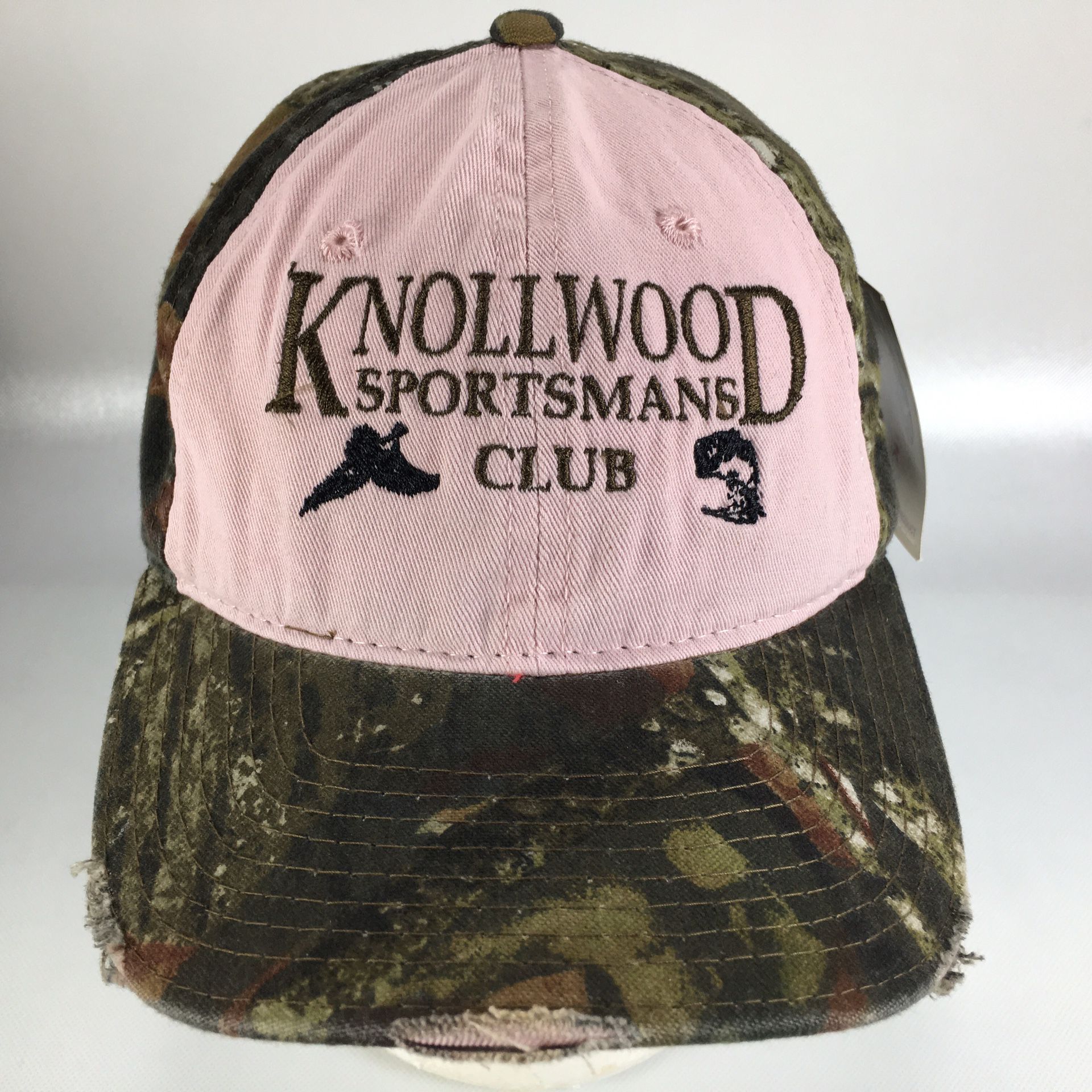 Mossy Oak Knollwood Sportsman Club Pink Camo Distressed Strapback Hat NWT