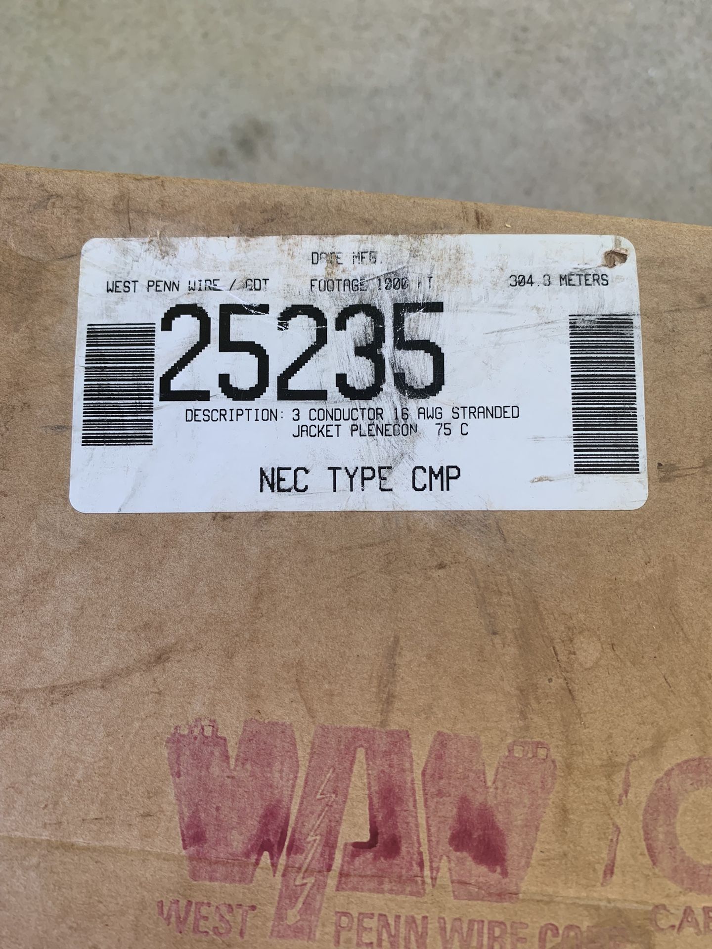 Brand New In Box 1,000 Ft Roll Of 16/3 AWG Stranded Cable