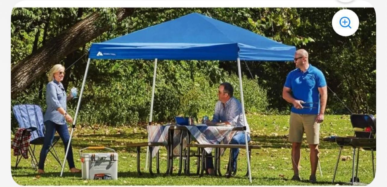 Canopy Ozark Trail Refugio Instantáneo con Patas Inclinadas de 10' x 10' para Sombra Al Aire Libre, Azul