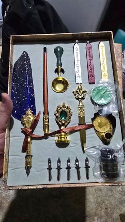 Vintage Quill Pen & Wax Seal Writing Set