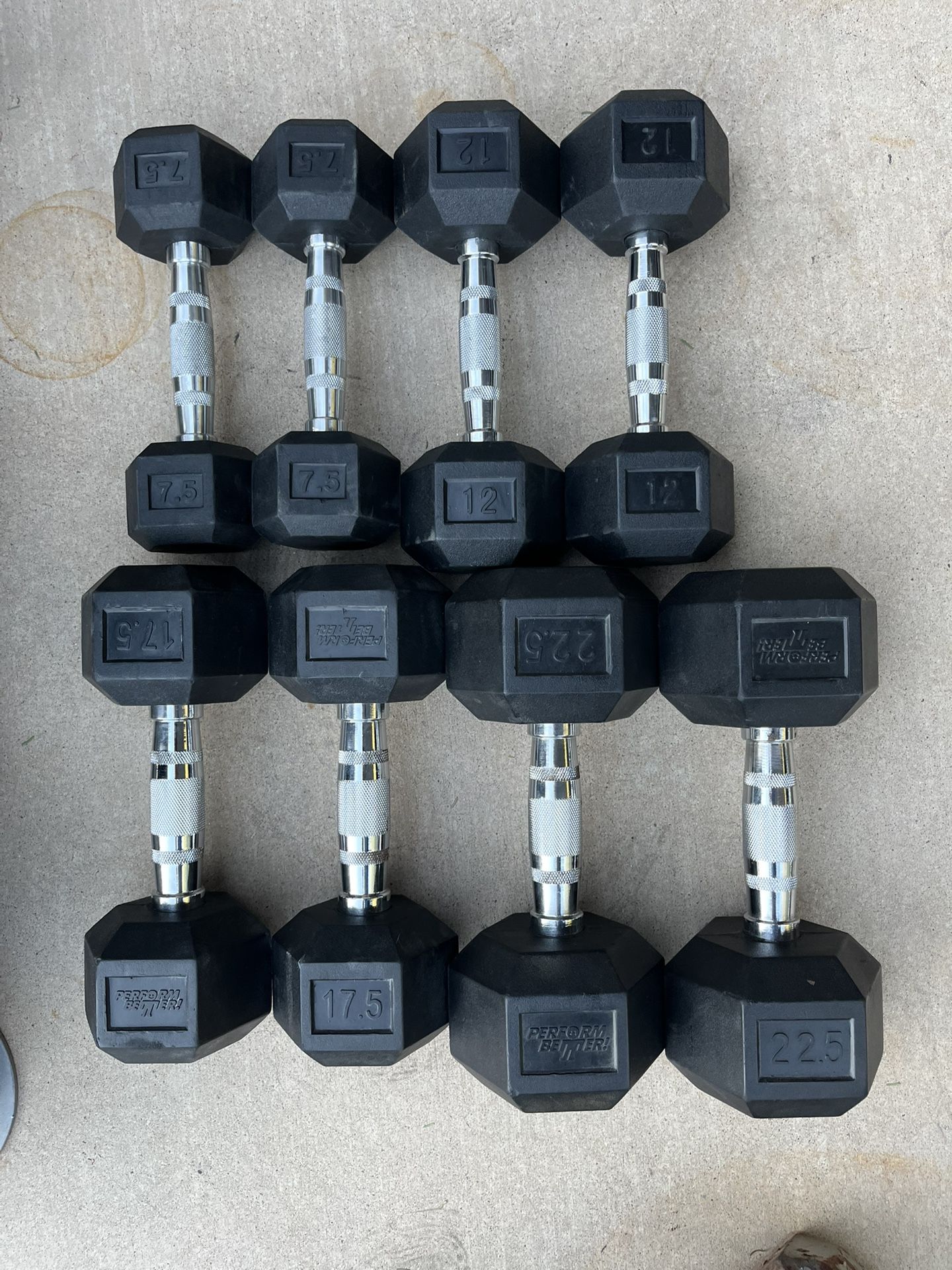 Hex Rubber Dumbbell Set 7.5-22.5lb