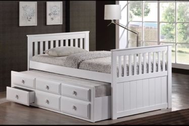 👉🏽👉  Wooden Twin /Twin Trundle Beds With Both Mattresses Included 