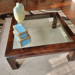 Cherry Wood & Glass Coffee Table 42 X42 in