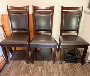 Set of 3 Wood Dining Chairs with Brown Faux Leather