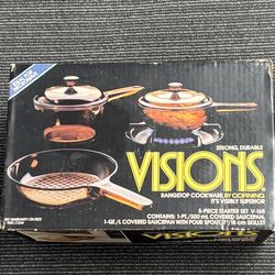 Visions Cookware Amber 5 Piece Starter Set V-168 New In Box  1987 Vintage