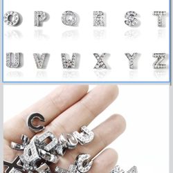 52PCS 8mm Full Rhinestones Slide Alphabet Letters Charms A-Z Alphabet Charms for DIY Necklace Choker Wristbands Bracelets Jewelry Making Charms Suppli