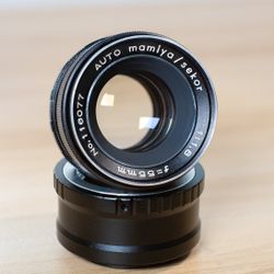 Vintage camera vintage lens Auto Mamiya Sekor 55mm f1.8  prime lens + adapter for Sony E mount mirrorless camera