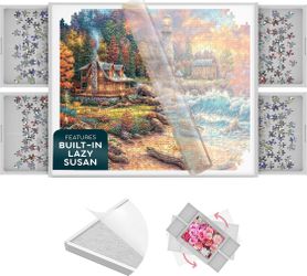 New 35x28in Puzzscape 1500 Piece Jigsaw Puzzle Board Rotating Table 4 Drawers Cover Dual Sided