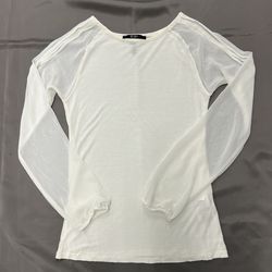 BCBG Paris Cream Top/Whisper White Sheer Long Sleeve Women’sSize S