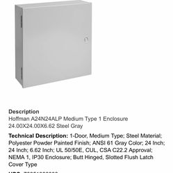 Hoffman A24N24ALP Medium Type 1 Enclosure 24.00X24.00X6.62 Steel Gray