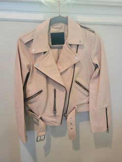 AllSaints - Women's Leather Biker Jacket - Balfern Belted Hem - Light Pink
