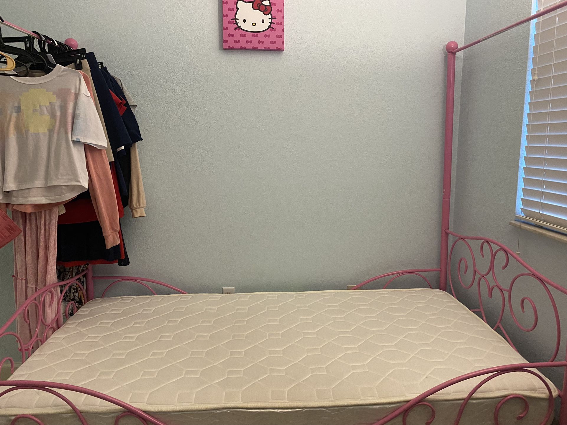 Twin Pink Mental Bed And Mattress Like New 