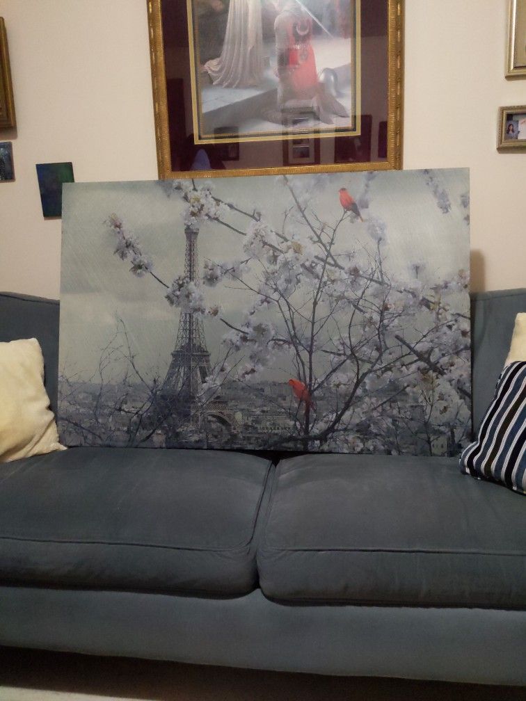 Paris Painting On Canvas Two Red Robin's