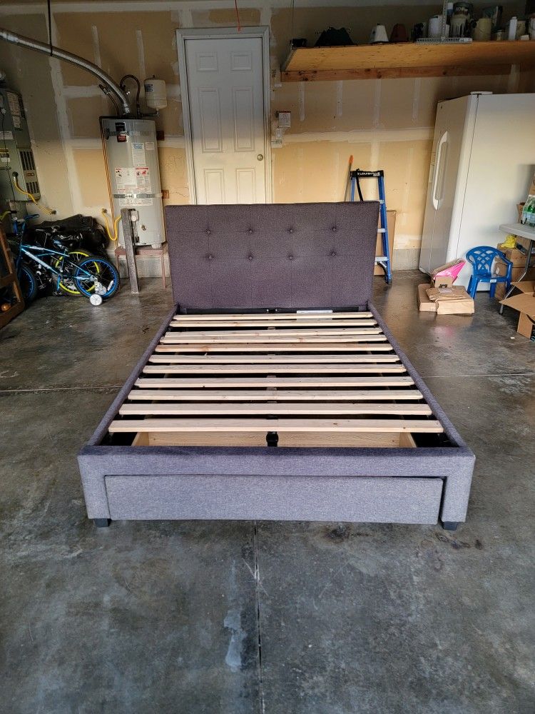 Full Size Bed Frame With Slide Out Drawer And Slats