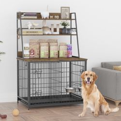 2-in-1 Dog Crate Kennel Cage Table Shelf, Flip-up Top Pet Crate Furniture