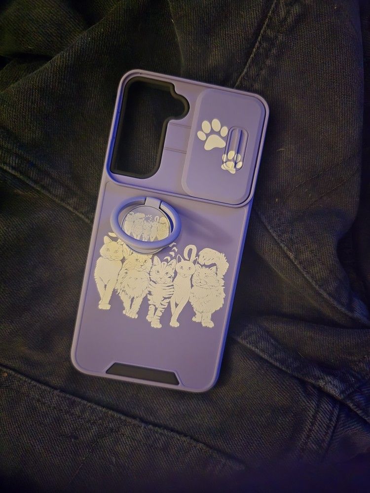 Funermei (2in1 for Samsung Galaxy S21 FE 5G Case for Women Girls Cute Cat Phone Cover Cool Animals Kawaii Girly Unique Design with Camera Cover and Ri