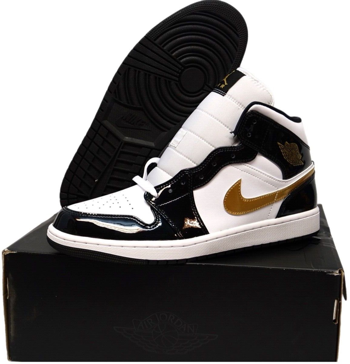NEW Nike Air Jordan 1 Mid SE Black Metallic Gold White Men Sneakers Shoes 852542-007