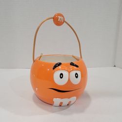 Collectible Galerie Orange Face M&M Ceramic Mini Bucket Or Candy Bowl
