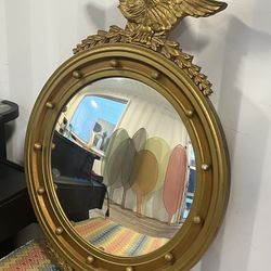 Antique Federal Eagle Gold Giltwood Frame with Convex Mirror Bubble