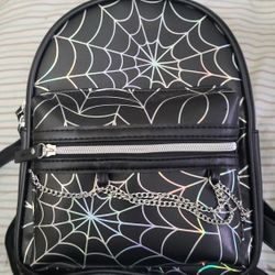 CLAIRE'S NEW WITH TAG SPIDER WEB/SPIDER CHAIN BLACK MINI BACKPACK FOR $20
