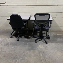Check This Out! 2 Rolling Table/Desk, Approx. (30” x 30” x 28”) & 2 Office Chairs - AS SHOWN