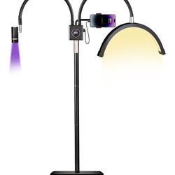 Half Moon Lash Light for Lash Tech, 3-in-1 Professional Esthetician Light with UV Lash Lamp & Phone Holder, Adjustable Height&Brightness for Tattoo,Na