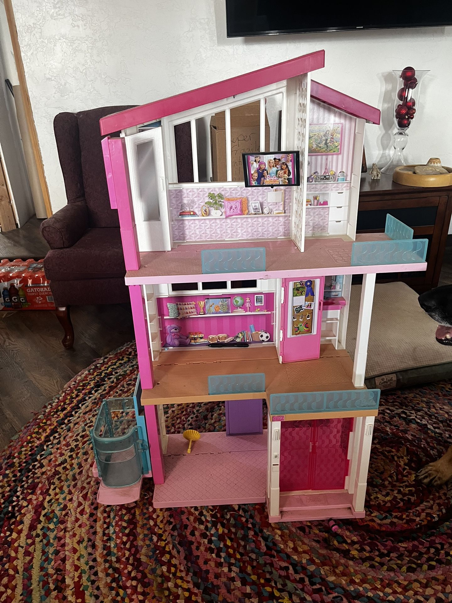 Barbie Dream House  With Wheel Chair Lift  With All Furniture And Barbies 