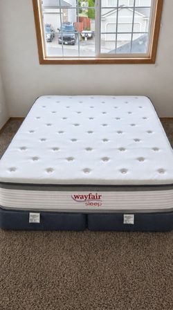 Like-New Queen Wayfair Sleep 12" Hybrid Pillowtop Mattress and Serta Boxsprings